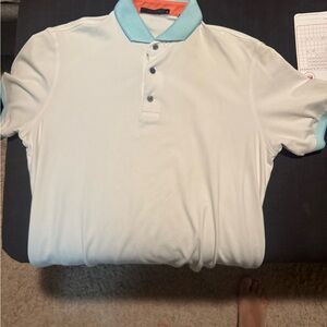 Greyson White Polo with Light Blue Trim